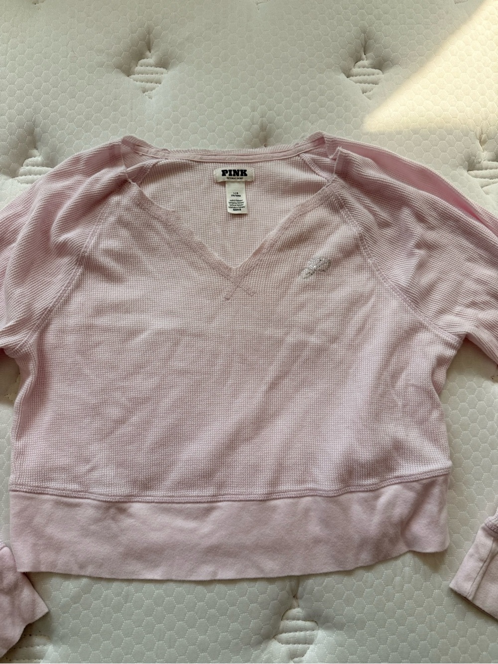 PINK Victoria's Secret Light Pink Waffle V-Neck Pullover